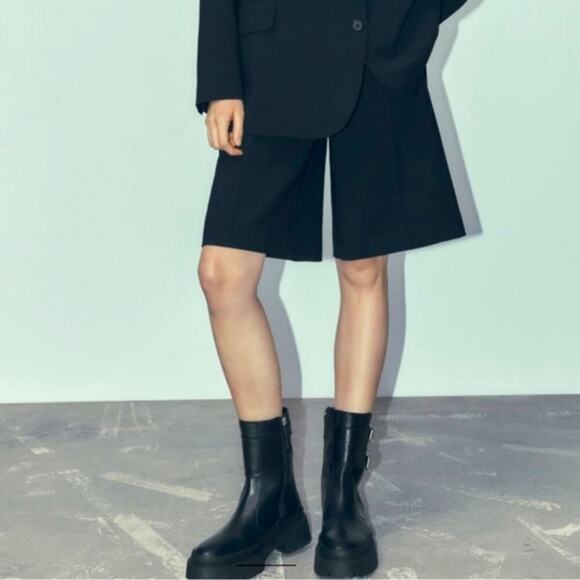 Zara Buckled Moto Goth Streetwear Lug SOLE Contemporary Boots Size 37 US 6.5 - Picture 2 of 16